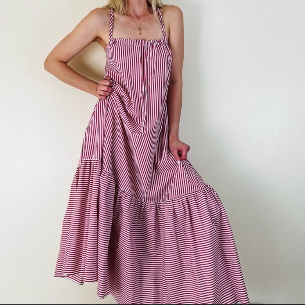 Zara Striped Criss Back Poplin Cotton Dress - Picture 2 of 8